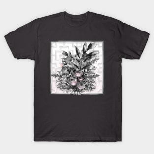 Ink roses with a square chinese lattice T-Shirt